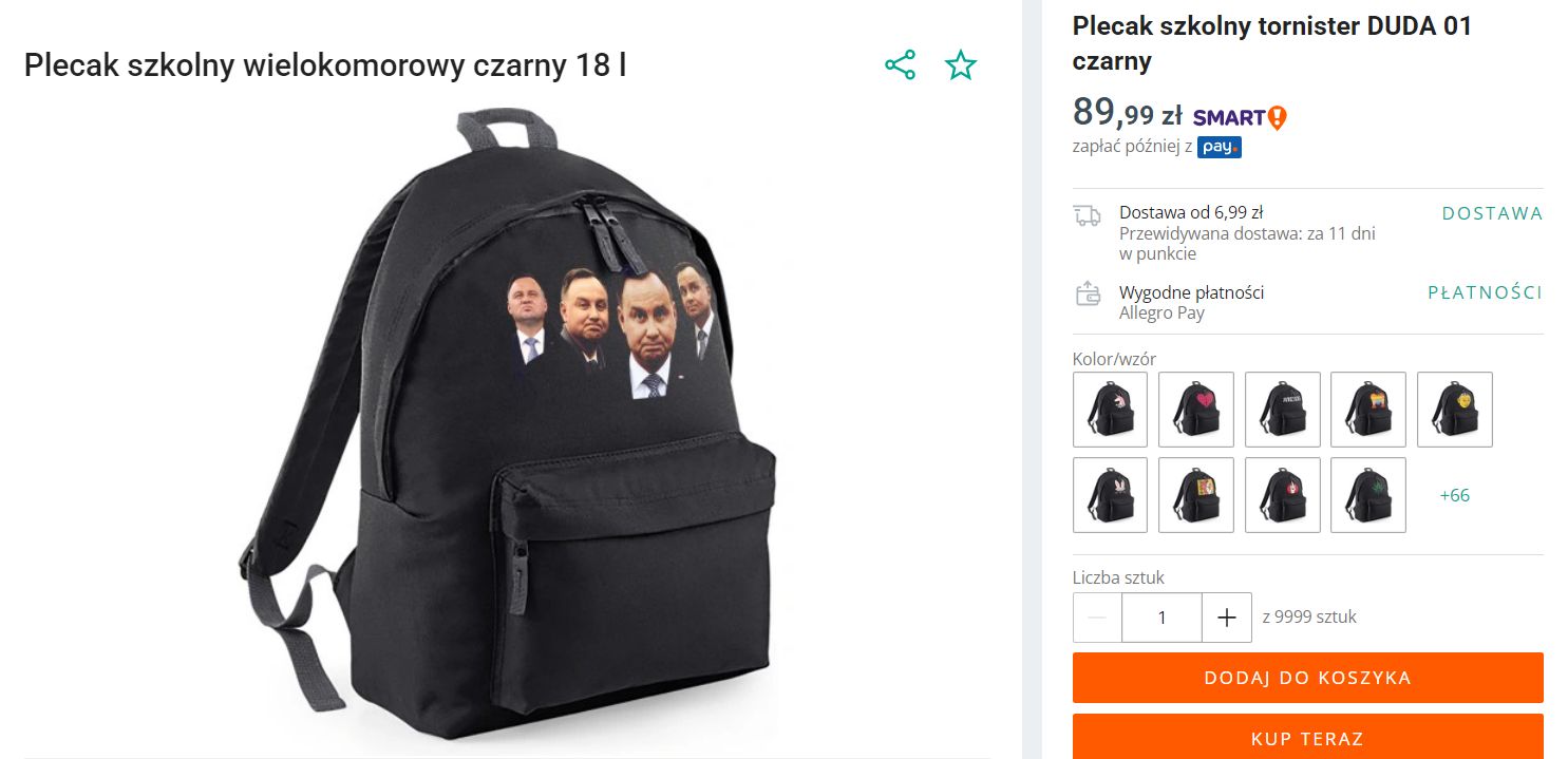 Plecak z Andrzejem Dudą na sprzedaż