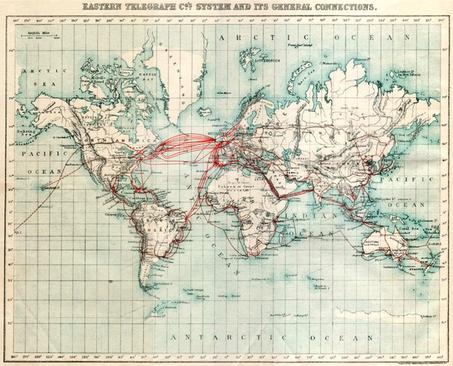 Mapa podmorskich kabli - stan z 1901 roku