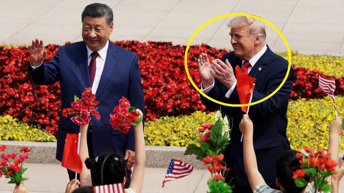 Xi Jinping i Trump witani przez dzieci w Chinach.