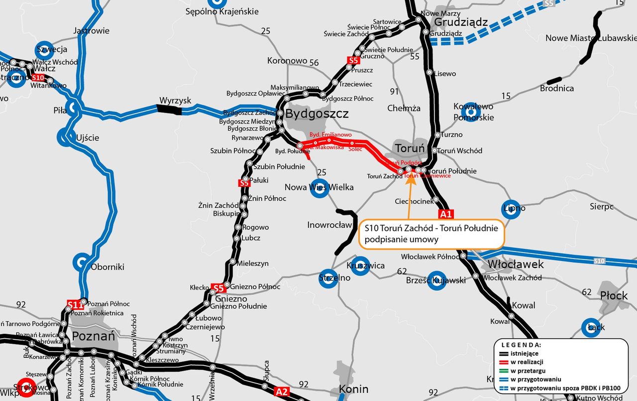 Jest umowa na budowę ostatniego odcinka ekspresówki między Bydgoszczą a Toruniem