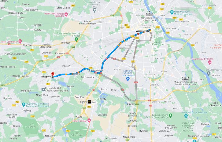 Planowanie trasy w Mapach Google - "stare" kolory