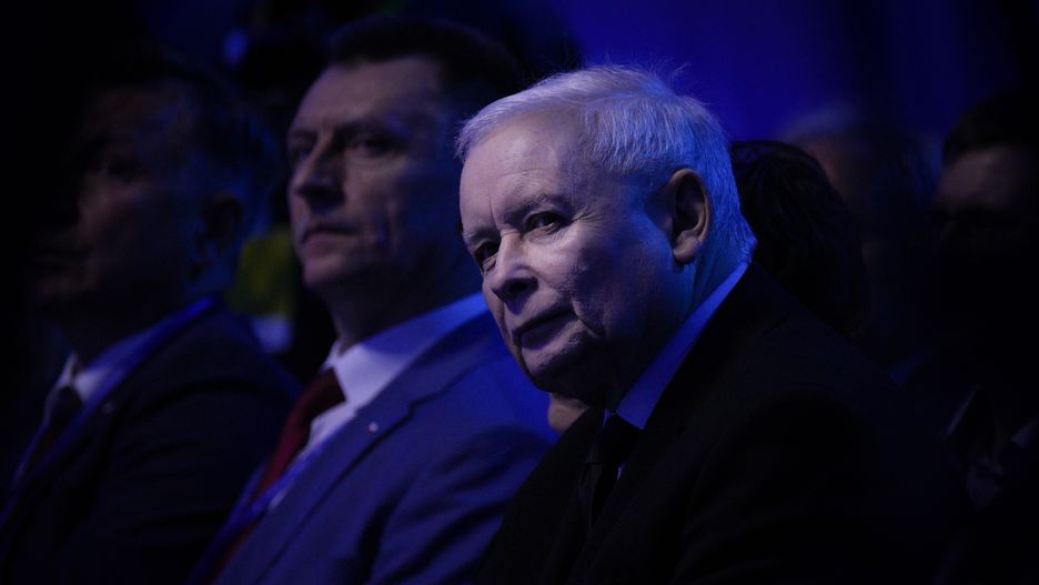 Party leader and de facto government leader Jaroslaw Kaczynski is seen speaking at the Law and Justice convention on 13 May, 2023 in Warsaw, Poland. Kaczynski announced a significant increase in child benefits, toll-free roads and free medication for children and seniors if they win this fall's parliamentary elections. Businessleaders have criticized the idea after previous increases in benefits are said to have contributed to rampant inflation figures. (Photo by Jaap Arriens/NurPhoto via Getty Images)