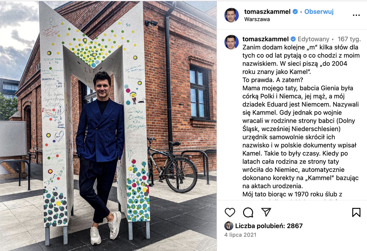 Post Tomasza Kammela na Instagramie