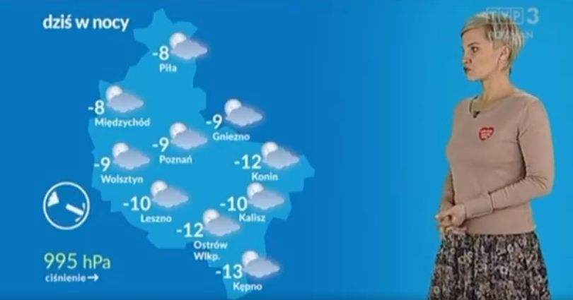 Prezenterka pogody w TVP zwolniona przez serduszko WOŚP na bluzce