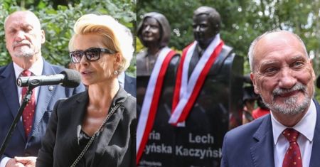 Joanna Racewicz i Antoni Macierewicz odsłonili pomniki kapitana Janeczka i pary prezydenckiej (ZDJĘCIA)