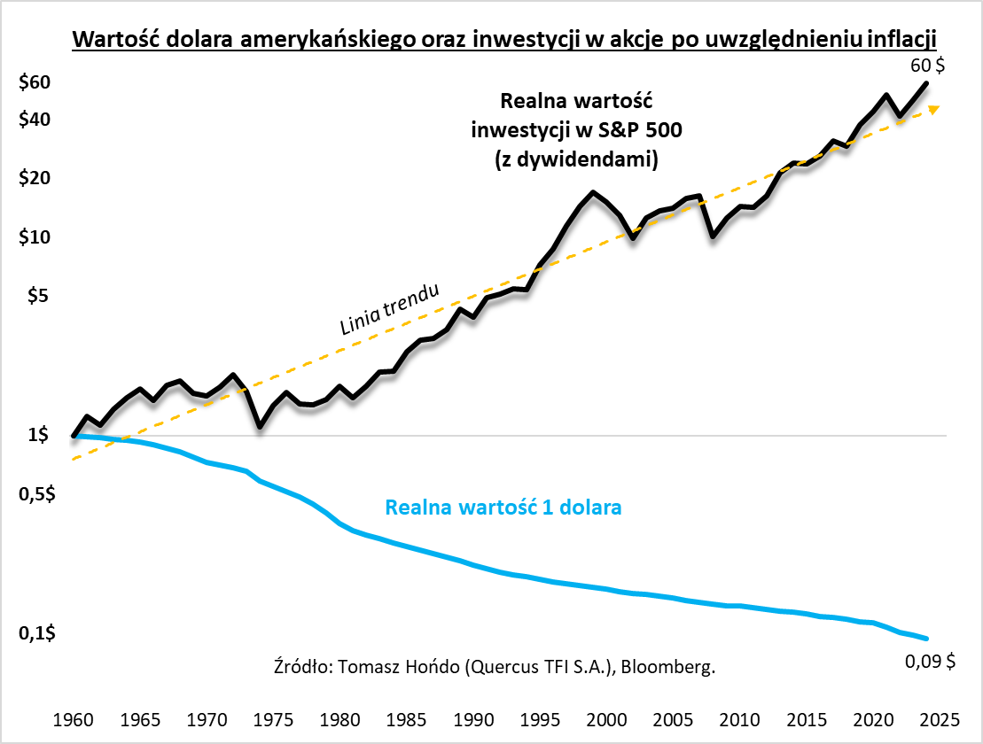 Wartość dolara oraz inwestycji w akcje