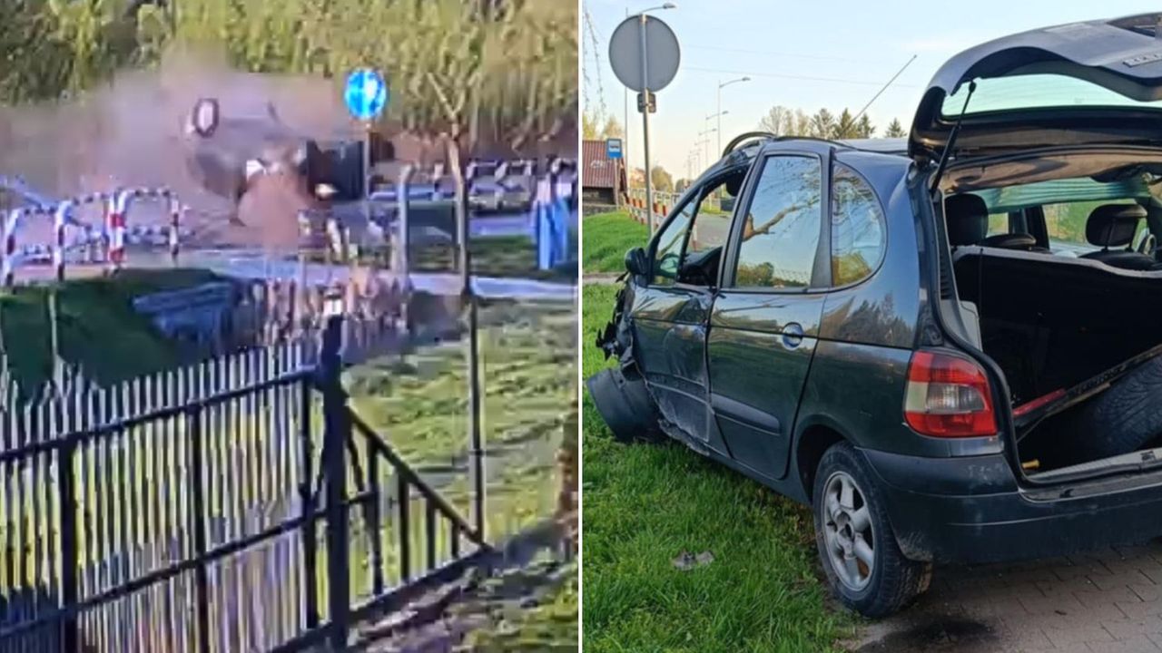 Wyleciał z drogi, ściął latarnię i dachował. Wszystko nagrała kamera