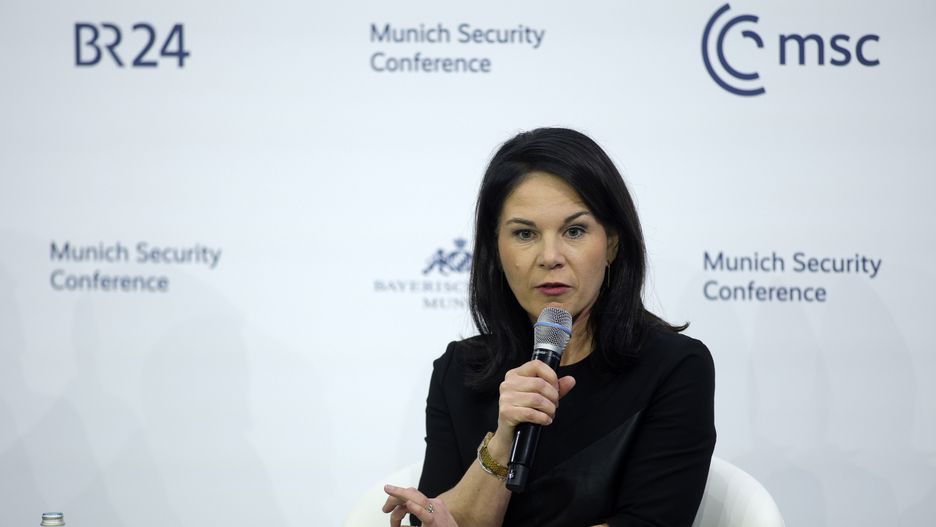 MUNICH, GERMANY - FEBRUARY 15: Annalena Baerbock, German foreign minister speaks during a panel discussion at the 61st Munich Security Conference on February 15, 2025 in Munich, Germany. International defence and security leaders from around the world are gathering for the February 14-16 conference. (Photo by Johannes Simon/Getty Images)