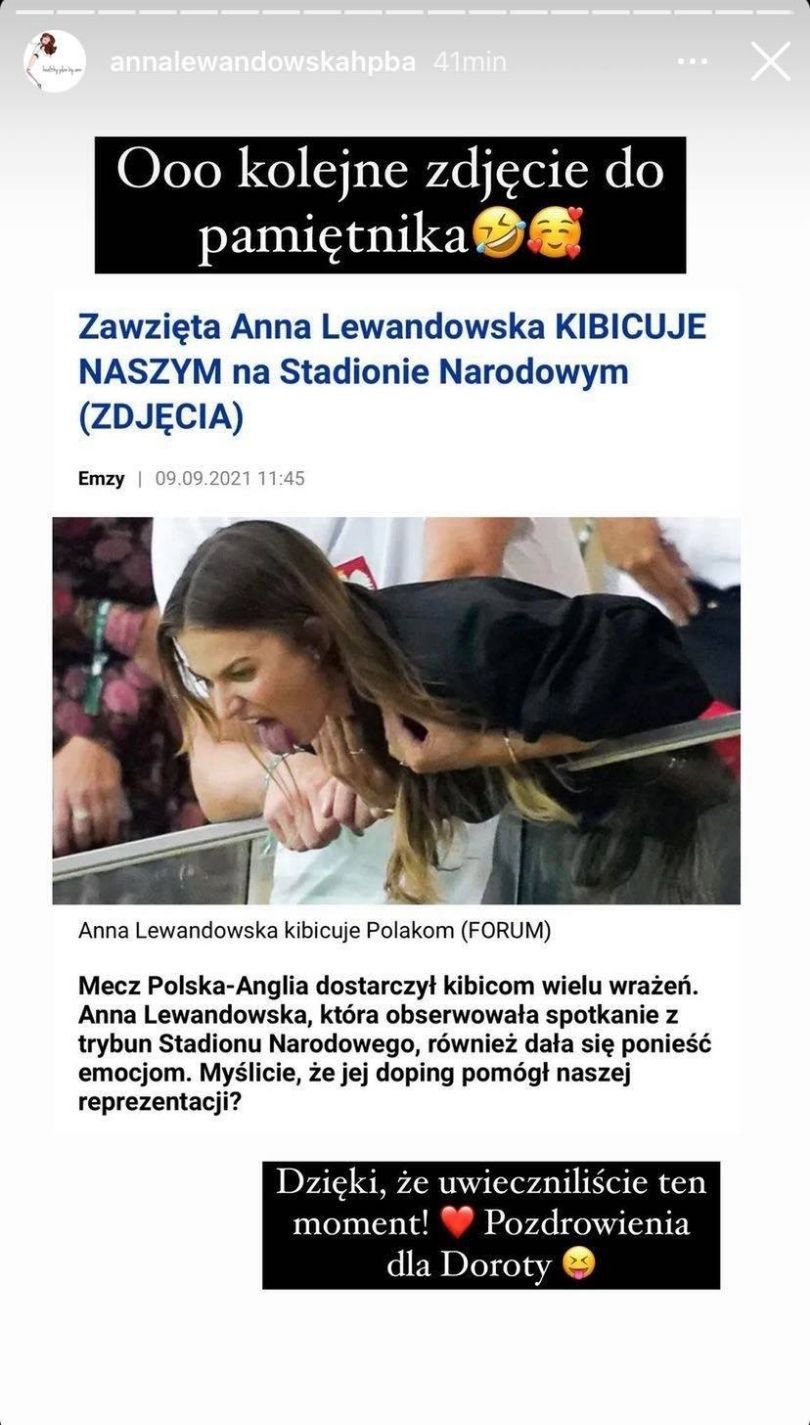 Zdystansowana Anna Lewandowska komentuje zdjęcia z meczu Polska - Anglia