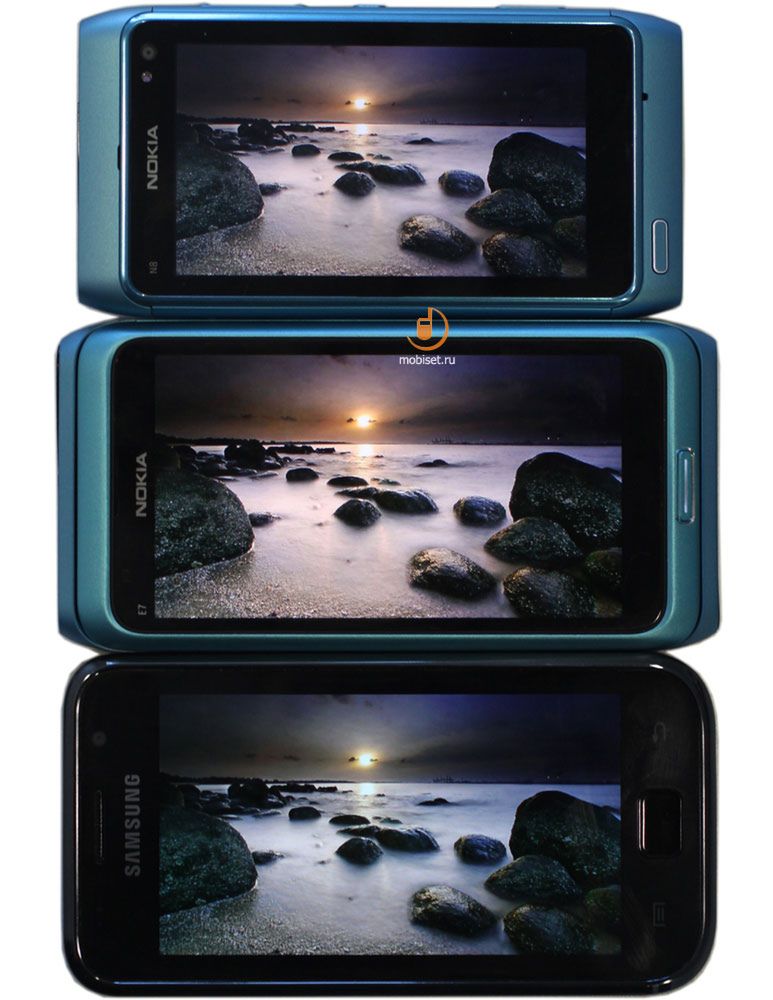 Nokia E7, Samsung Galaxy S i Nokia N8 - porównanie wyświetlaczy 3