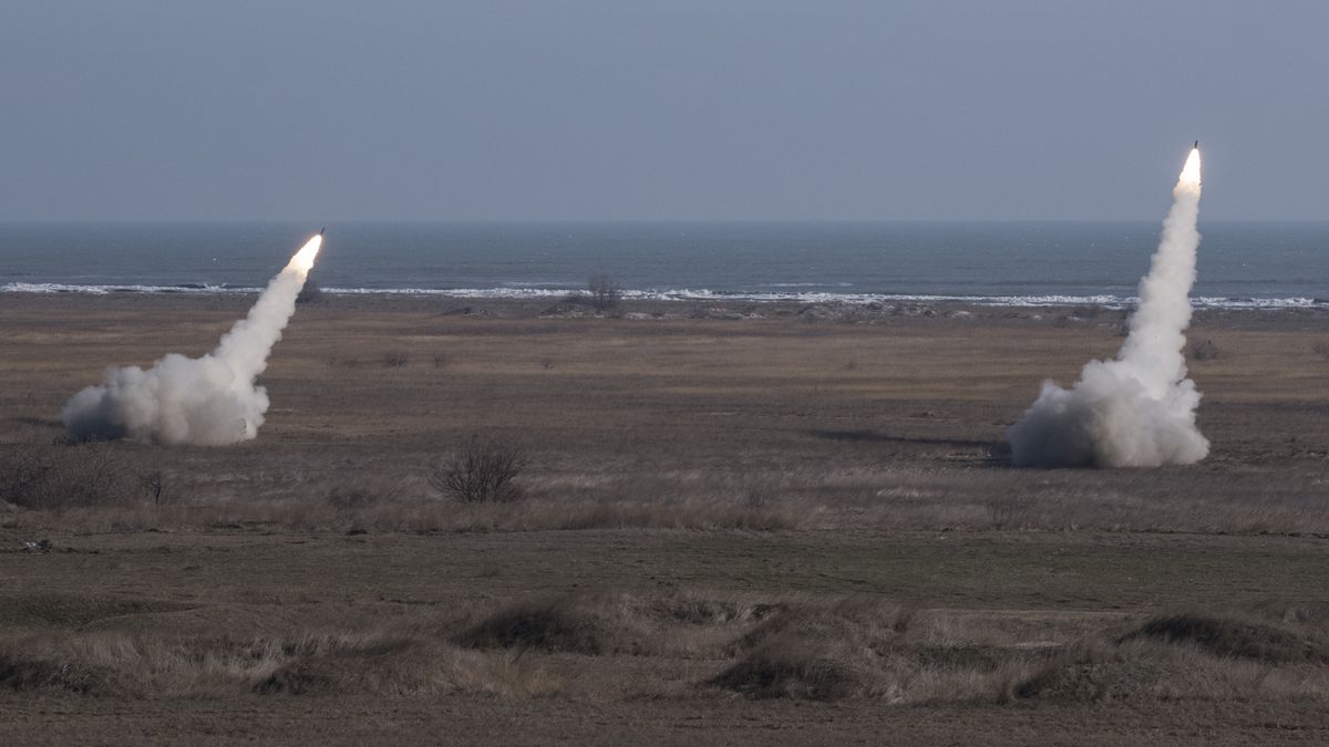 CONSTANTA, ROMANIA - FEBRUARY 09:  Rockets are fired by HIMARS rocket launchers during the Eagle Royale 23 multinational military exercise in Constanta, Romania, on February 09, 2023. (Photo by Alexandra R/Anadolu Agency via Getty Images)