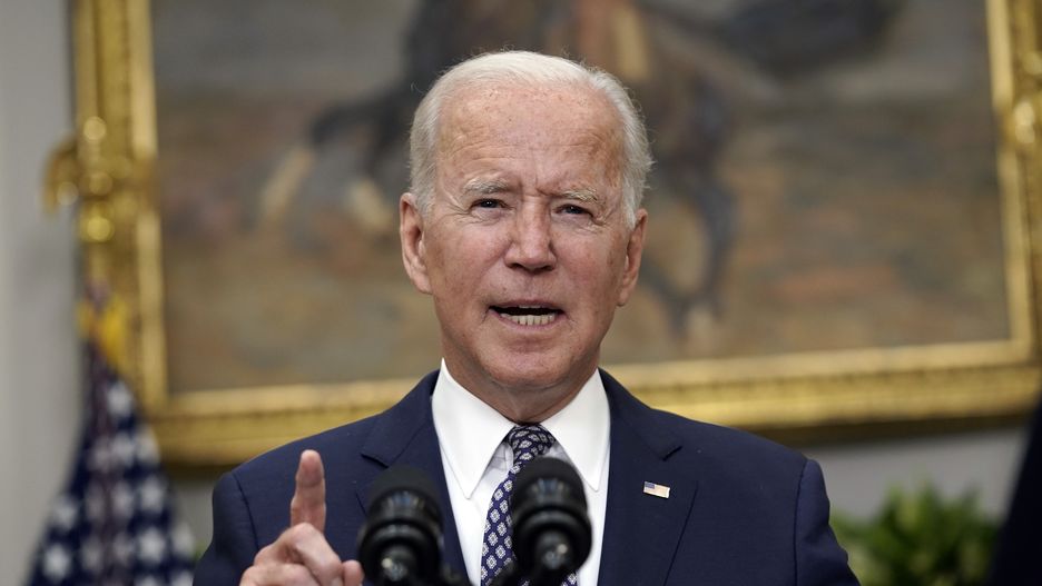 U.S. President Biden speaks in the Roosevelt Room of the White House in Washington, D.C., U.S., on Tuesday, Aug. 24, 2021. Biden has decided to stick to the deadline he set for evacuations from the Kabul airport, leaving less than a week to fly out thousands of people from Taliban-controlled Afghanistan. Photographer: Yuri Gripas/Abaca/Bloomberg via Getty Images