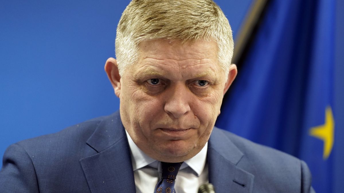 BRUSSELS, BELGIUM - MARCH 20:  Slovakia Prime Minister Robert Fico attends a news conference during the European Council Meeting on March 20, 2025 in Brussels, Belgium. (Photo by Pier Marco Tacca/Getty Images)