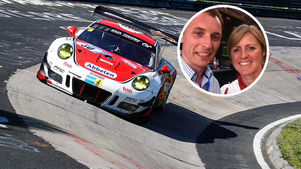 Sabine Schmitz w Porsche 911 GT3 R i z autorem tekstu, wyścig ADAC 24H Rennen, rok 2014