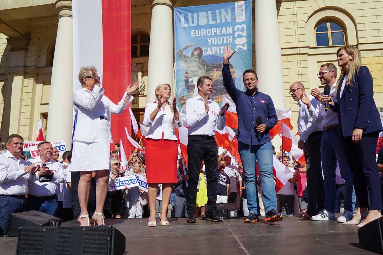 Rafał Trzaskowski podczas wiecu w Lublinie