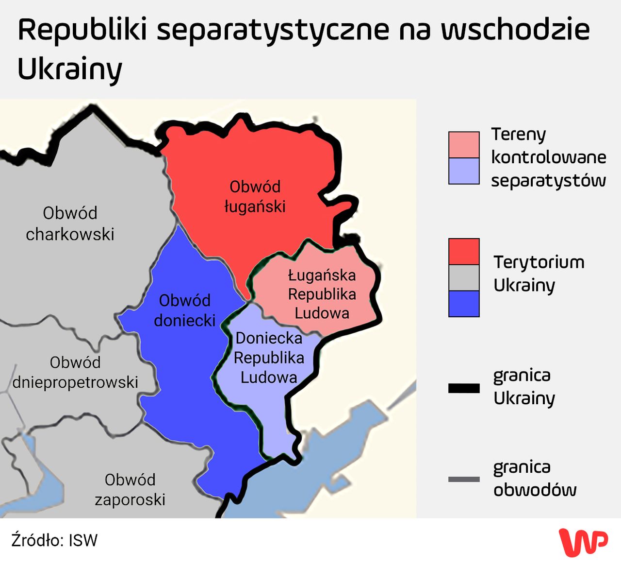 Tereny wschodniej Ukrainy pod wpływem prorosyjskich separatystów 