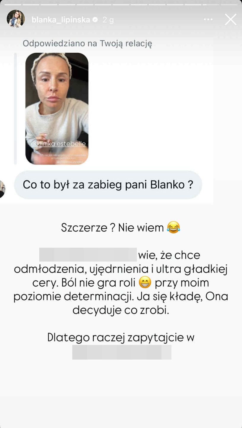 Blanka Lipińska nie wie, jakiemu zabiegowi się poddała