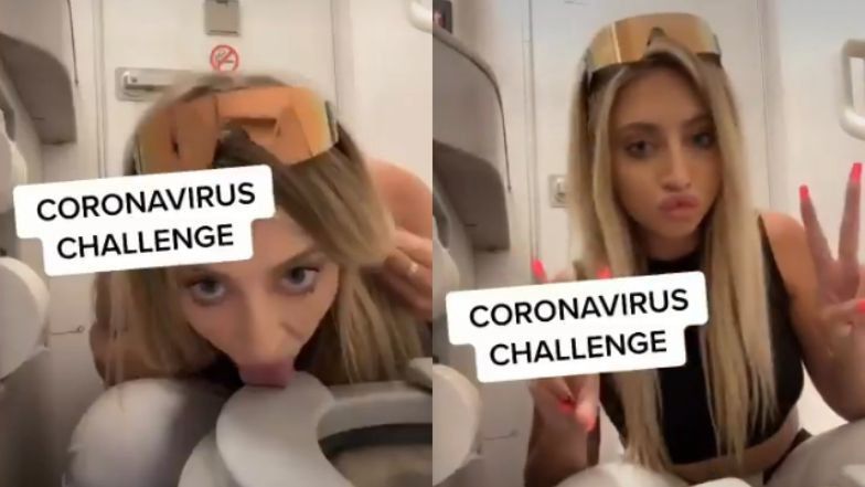 Tiktokerka chciała zapoczątkować... "CORONAVIRUS CHALLENGE"! Pokazała, jak LIŻE DESKĘ KLOZETOWĄ w samolocie... (WIDEO)