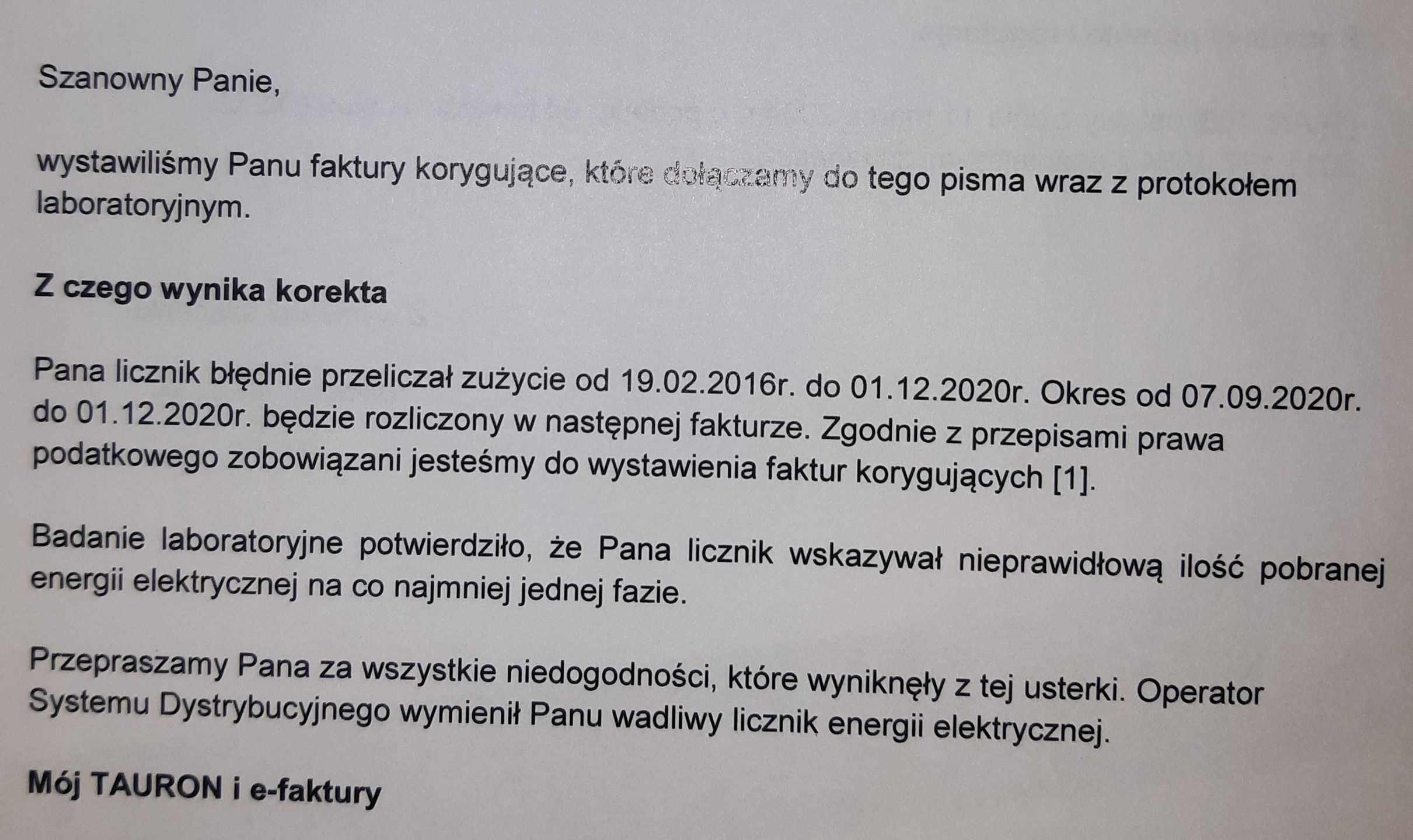 Według przedstawicieli Tauronu za źle działąjący licznik ma płacić w całości odbiorca prądu
