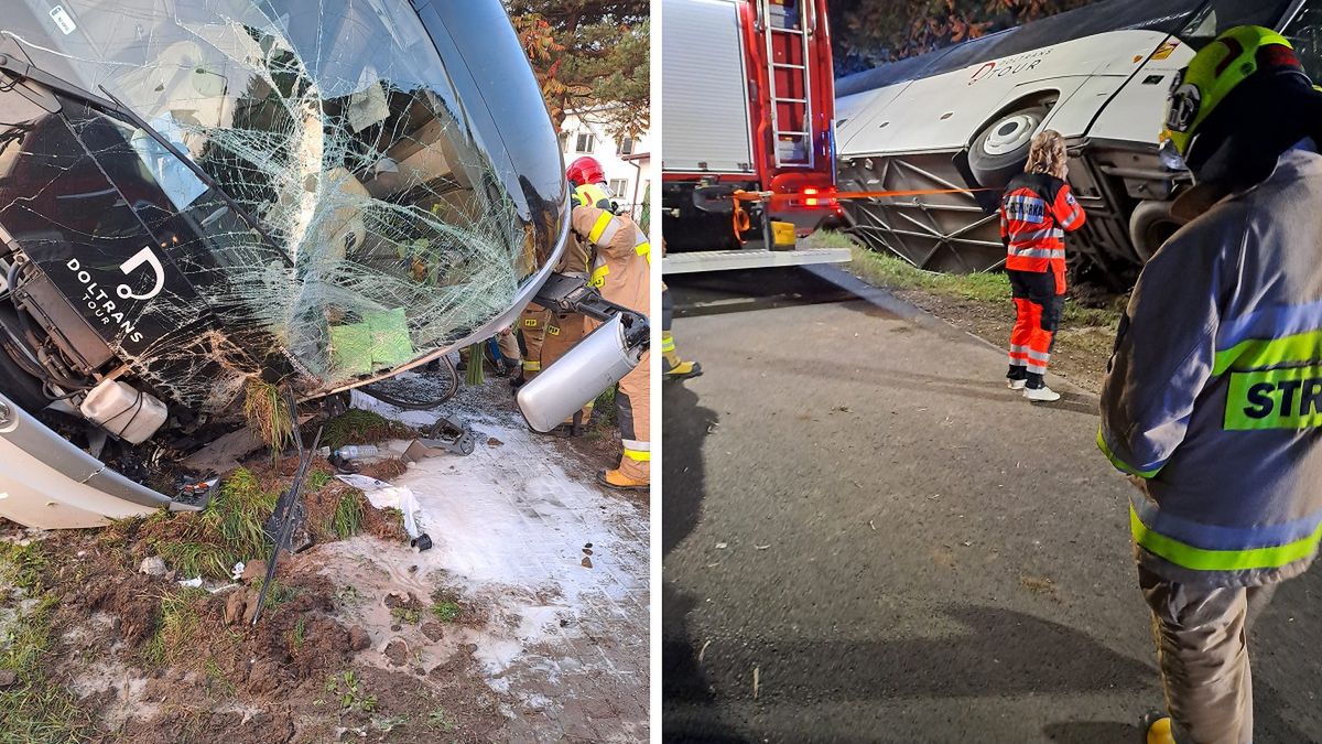 Autokar uległ awarii i wpadł do rowu. Wśród rannych są dzieci