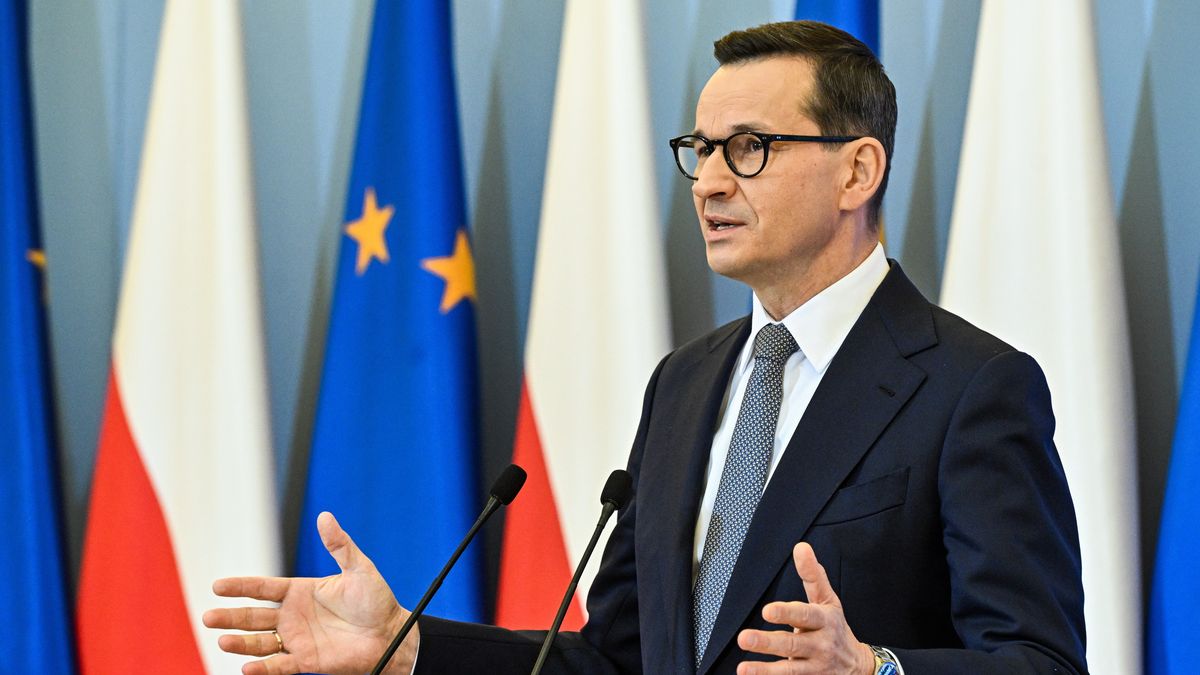 Warszawa, 04.12.2023. Premier Mateusz Morawiecki podczas konferencji prasowej w siedzibie KPRM w Warszawie, 4 bm. (jm) PAP/Radek Pietruszka