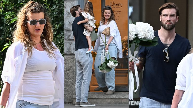 Zofia Zborowska i Andrzej Wrona sfotografowani z córką na mieści