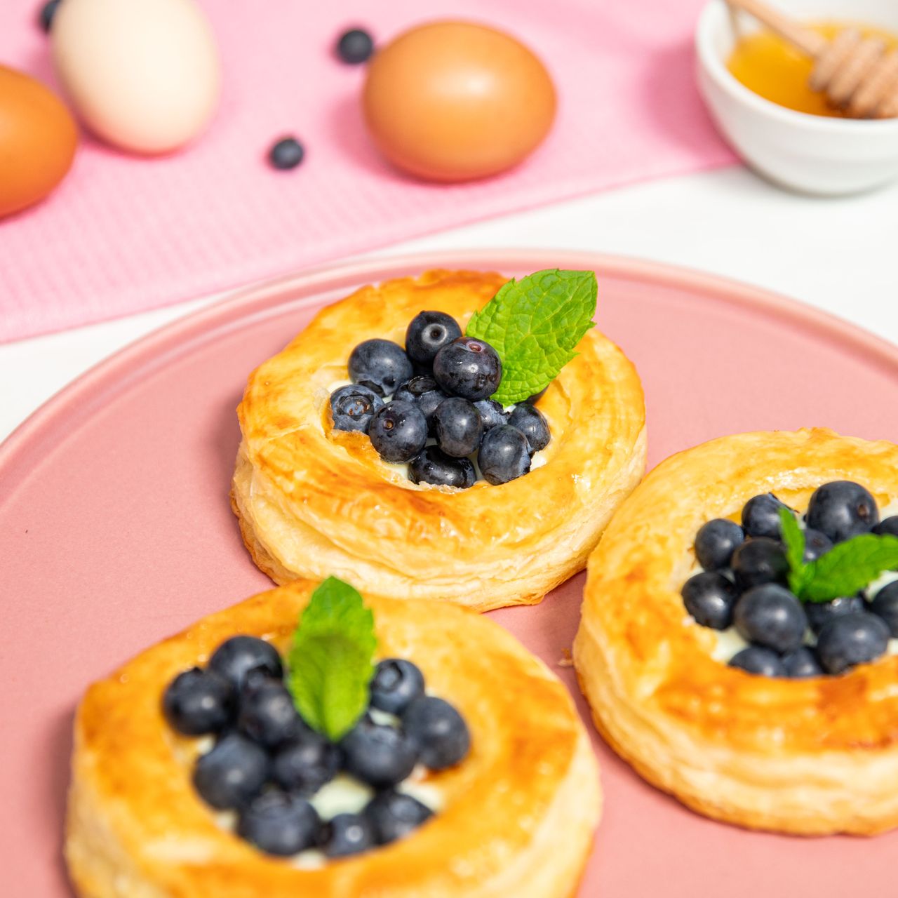 French pastries with blueberries