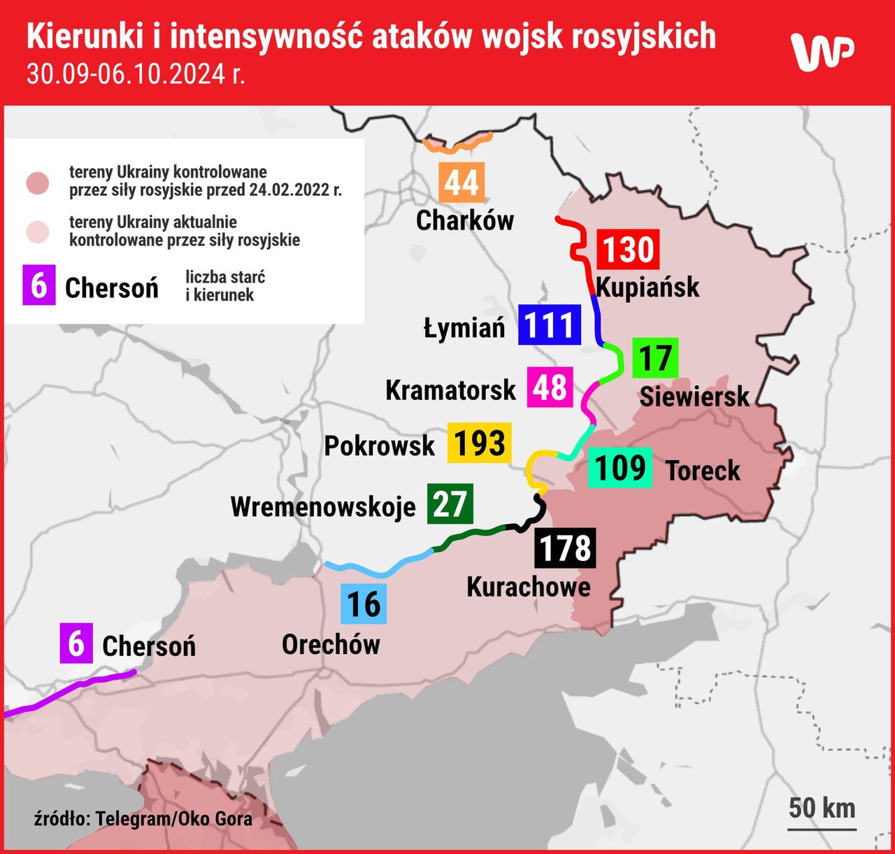 Liczba starć na froncie wojny w Ukrainie