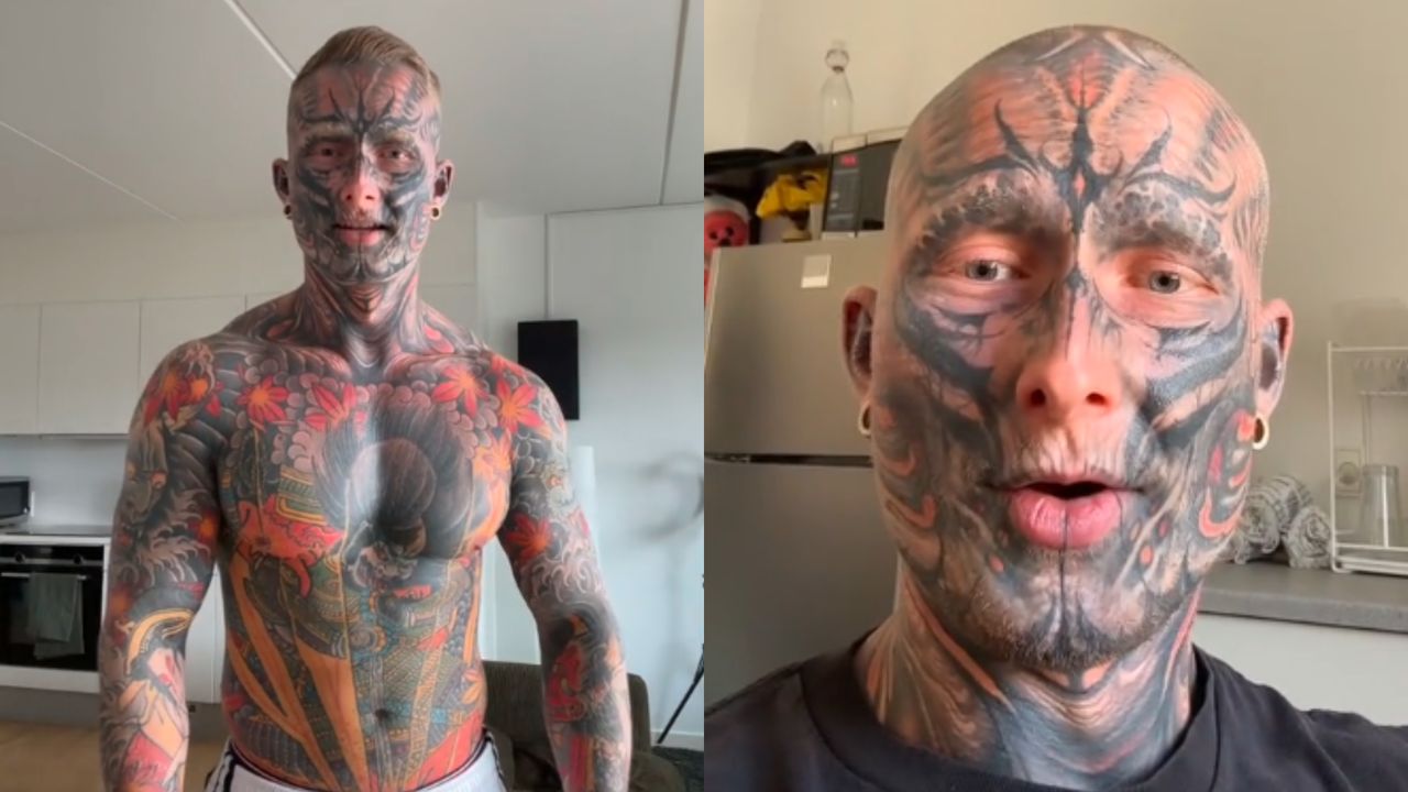 He tattooed almost his entire body and spent a fortune on it. You won't recognize him in the "before" photo.