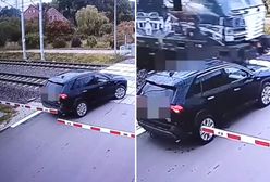 Zlekceważyła czerwone światło. Moment groźnego zdarzenia na przejeździe