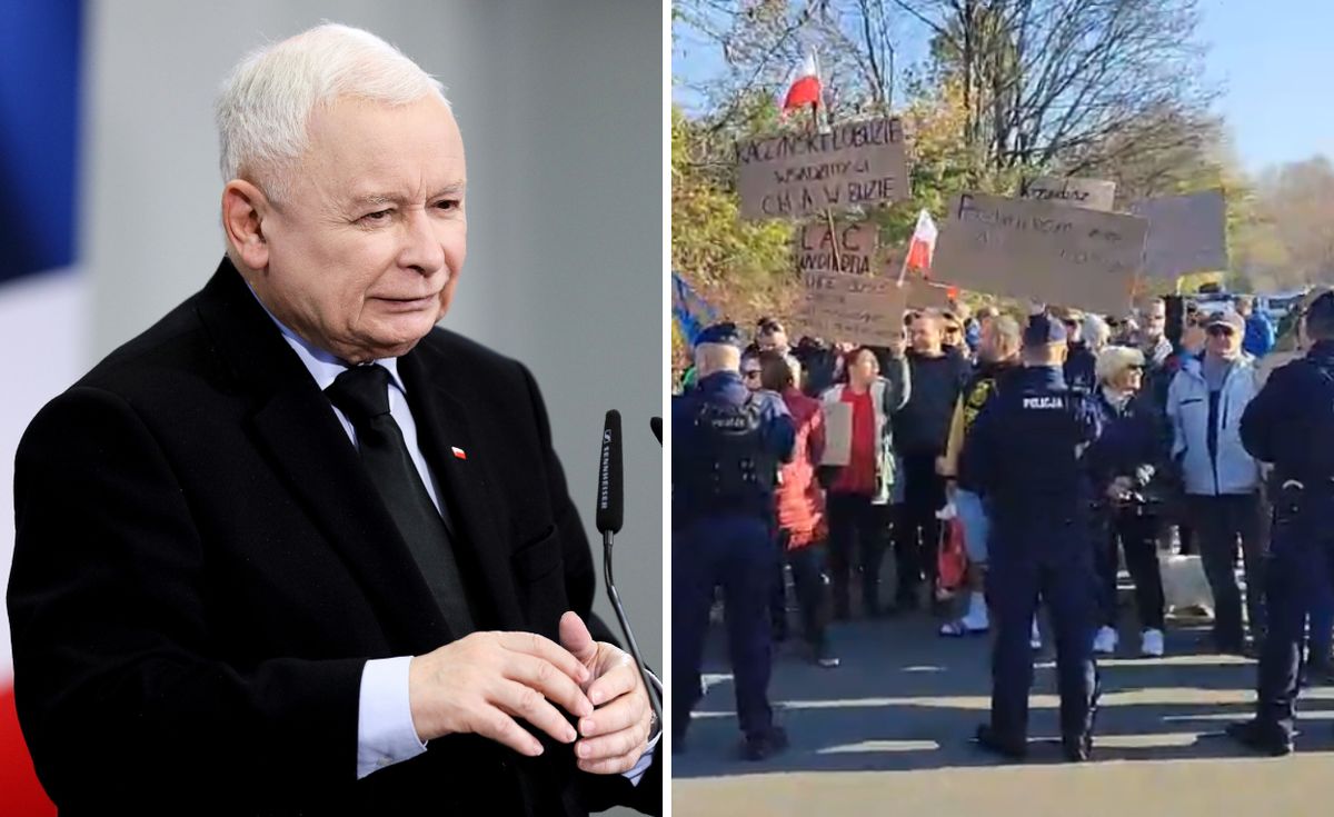 Na Jarosława Kaczyńskiego w Bielsku-Białej czekała grupa protestujących.