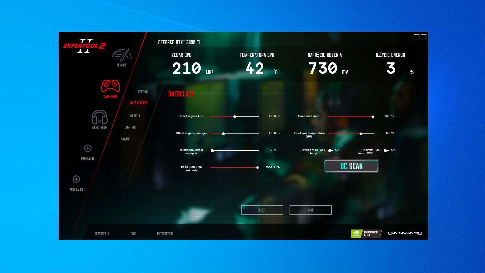 Expert Tool, panel zarządzania kartą graficzną