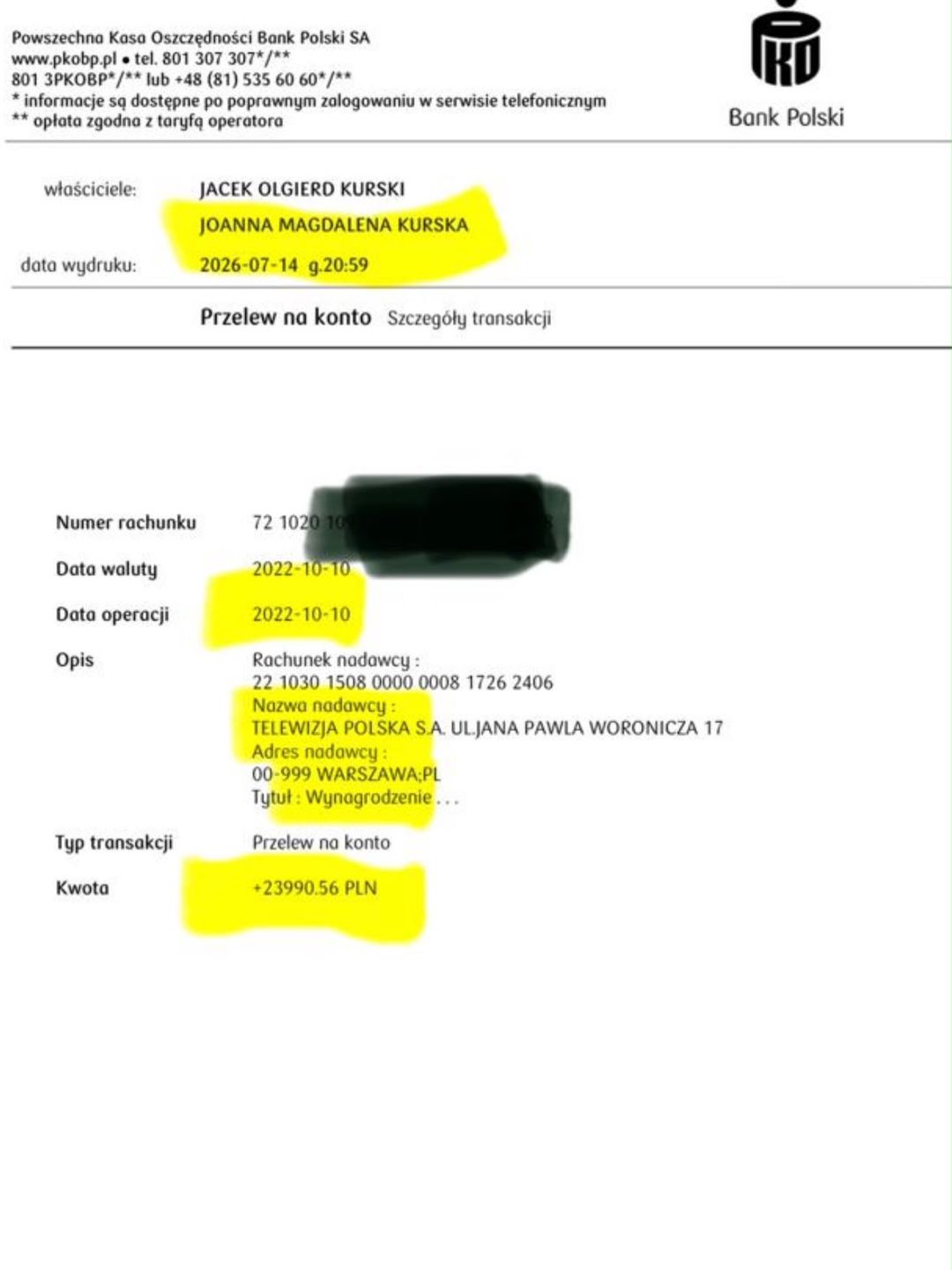 Joanna Kurska pokazała przelew z TVP