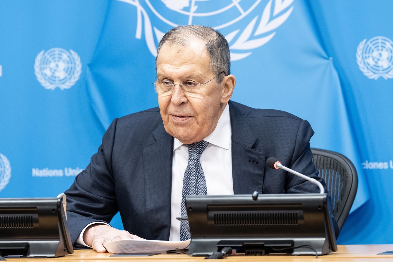 NEW YORK, UNITED STATES - 2024/01/24: Minister for Foreign Affairs of Russian Federation Sergey Lavrov conducts press briefing at UN Headquarters. (Photo by Lev Radin/Pacific Press/LightRocket via Getty Images)