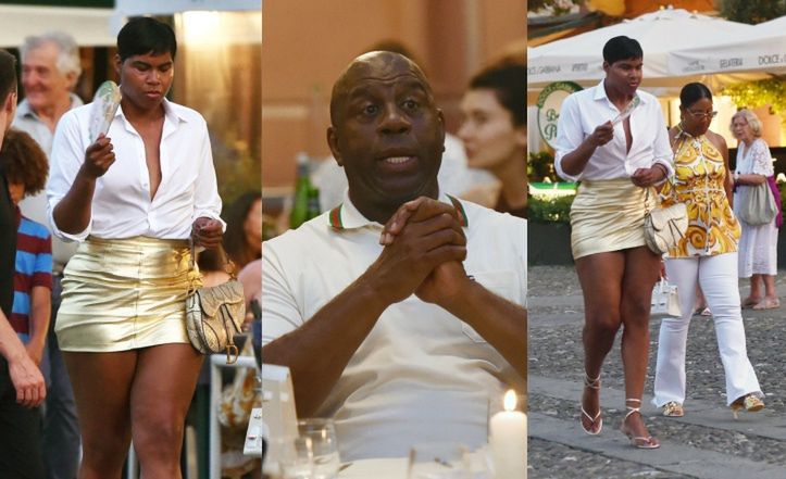 Magic Johnson stołuje się z rodziną w Portofino. Jego 32-letni syn postawił na KRZYKLIWĄ stylizację (ZDJĘCIA)