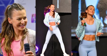 Anna Lewandowska w sportowym wdzianku rozsyła uśmiechy, trenując na stadionie w Łodzi (ZDJĘCIA)