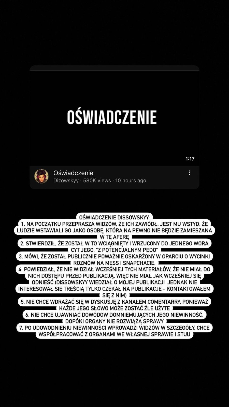 Streszczone oświadczenie Dizowskiego