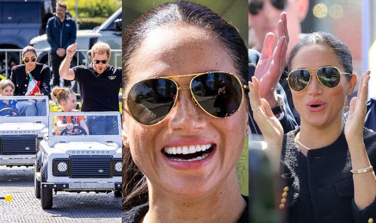 Meghan Markle szczerzy zęby przed kamerami Netfliksa na zawodach sportowych