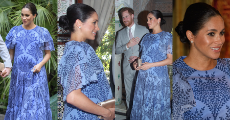 Promienna Meghan Markle zadaje szyku w niebieskiej sukience Caroliny Herrery za 16 tysięcy (ZDJĘCIA)