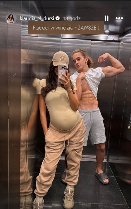 Klaudia El Dursi z synem w windzie 