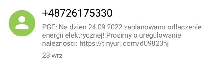 Fałszywy SMS o wyłączeniu energii elektrycznej