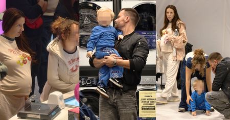 Ciężarna Dominika Serowska i Marcin Hakiel buszują po galerii handlowej z 2-letnim Romeo i 13-letnią Heleną. Fajny patchwork? (ZDJĘCIA)