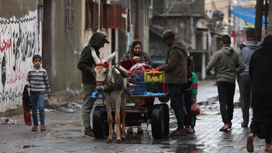 Wojna izraelsko-palesty?ska
A Palestinian vender stops with his donkey cart to sell tomatoes along a wet street following overnight rainstorms in Rafah in the southern Gaza Strip on November 15, 2023, amid the ongoing battles between Israel and the Palestinian group Hamas. Thousands of civilians, both Palestinians and Israelis, have died since October 7, 2023, after Palestinian Hamas militants based in the Gaza Strip entered southern Israel in an unprecedented attack triggering a war declared by Israel on Hamas with retaliatory bombings on Gaza. (Photo by SAID KHATIB / AFP)
SAID KHATIB