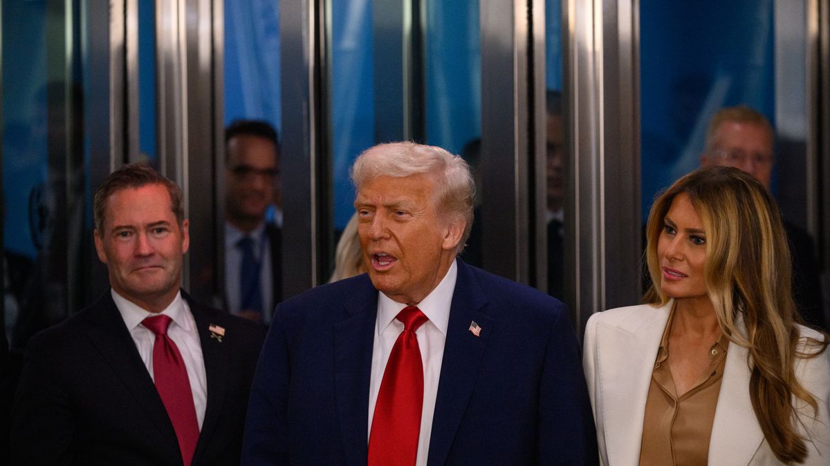 NEW YORK, NEW YORK - SEPTEMBER 23: U.S. President Donald Trump, first lady Melania Trump, and U.S. Ambassador to the United Nations Michael Waltz (L) arrive for the 80th session of the UN’s General Assembly (UNGA) on September 23, 2025 in New York City. World leaders convened for the 80th Session of UNGA, with this year’s theme for the annual global meeting being “Better together: 80 years and more for peace, development and human rights.” (Photo by Alexi J. Rosenfeld/Getty Images)