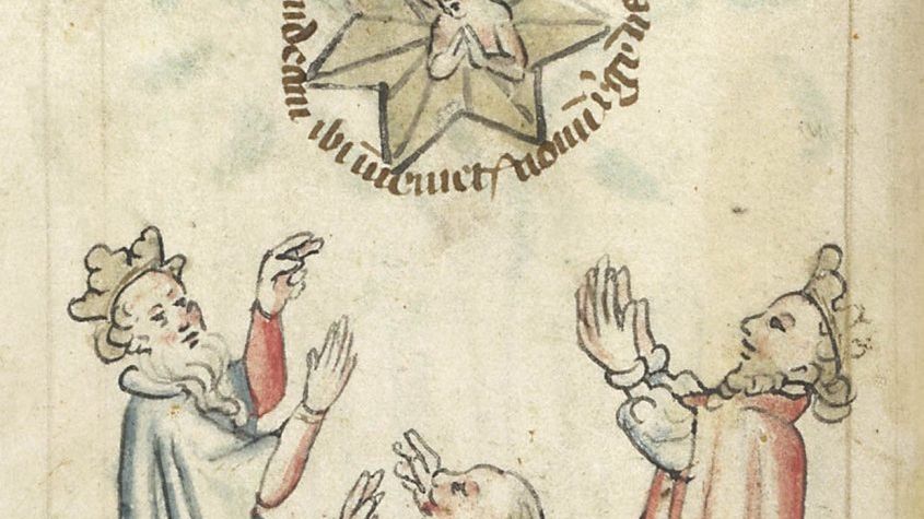 Trzej królowie podążają za gwiazdą na XV-wiecznej niemieckiej mi