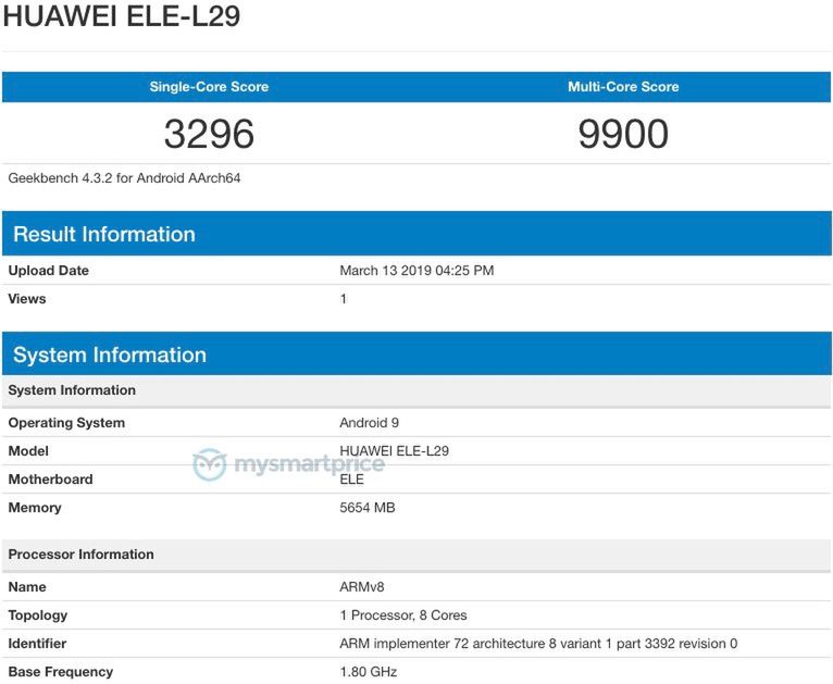 Huawei P30 w bazie Geekbench