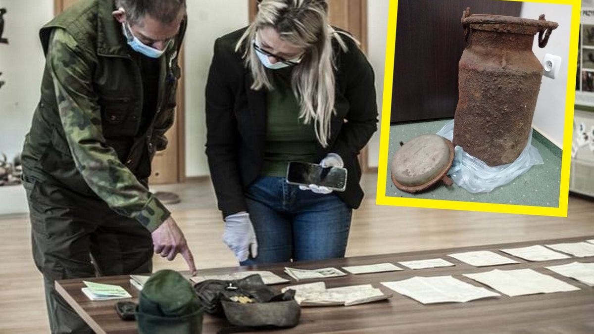 Odkopano kanę po mleku wraz z osobistymi rzeczami należącymi do żołnierza Wehrmachtu, który wówczas mieszkał na terenie Prus Wschodnich, dziś zaś w okolicach Ełku.