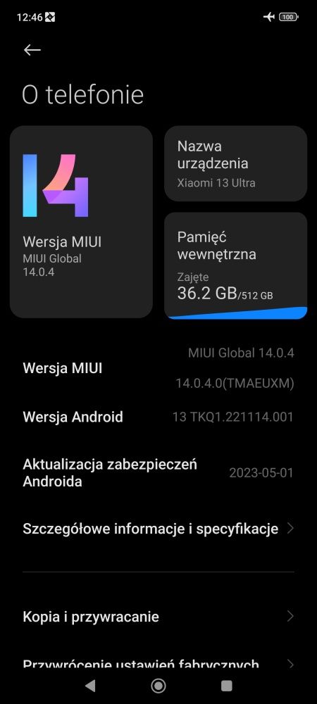 Xiaomi 13 Ultra ma na pokładzie MIUI 14 z Androidem 13 i zestaw aplikacji podobny jak w pozostałych telefonach serii.