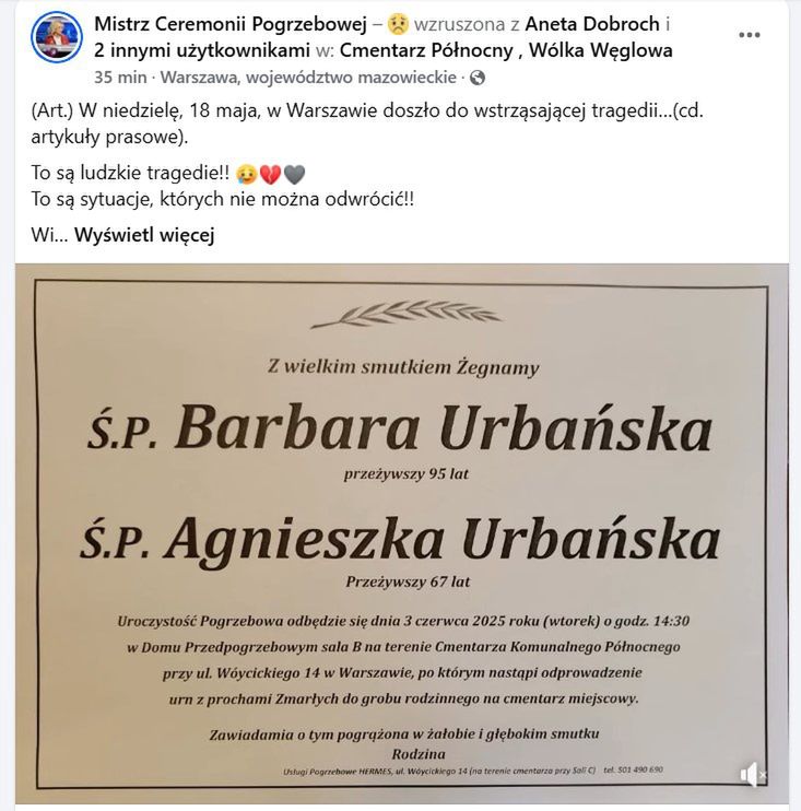 Matka i córka spoczną razem w grobie rodzinnym