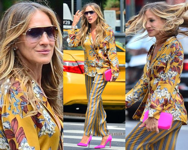 Wystylizowana Sarah Jessica Parker wdzięczy się na środku ulicy